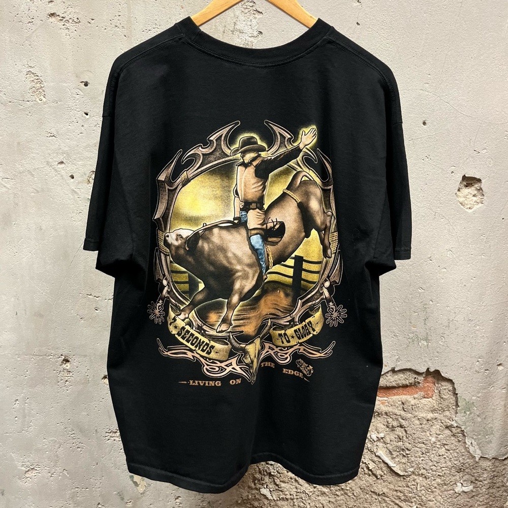 Vintage Y2K 7 Seconds To Glory Western Bull Riding Graphic T-Shirt XL Test Print